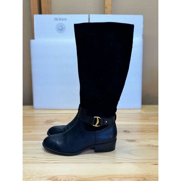 Ralph Lauren Micah Boot Tall Black Leather Knee High Riding Heel Sz 7.5B - Picture 12 of 13